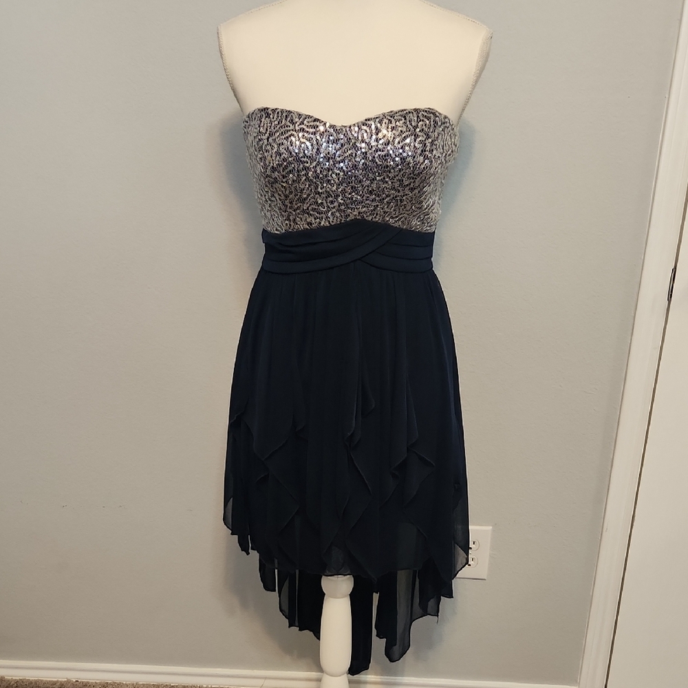 Sequin Hearts Silver Strapless Fit and Flare Dress